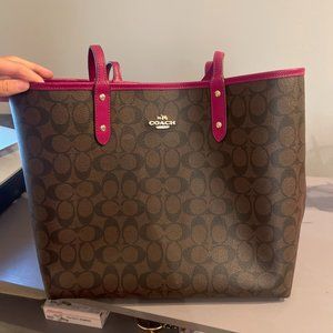 Coach large brown  purse, with red interior.